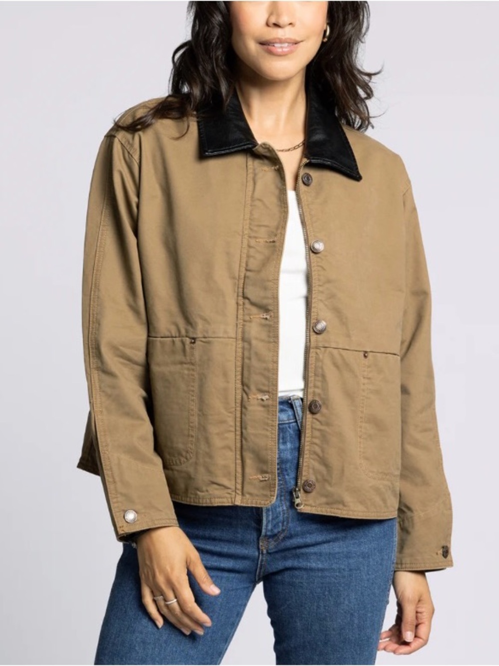 Women's Tan Utility Jacket with Black Collar BNWT